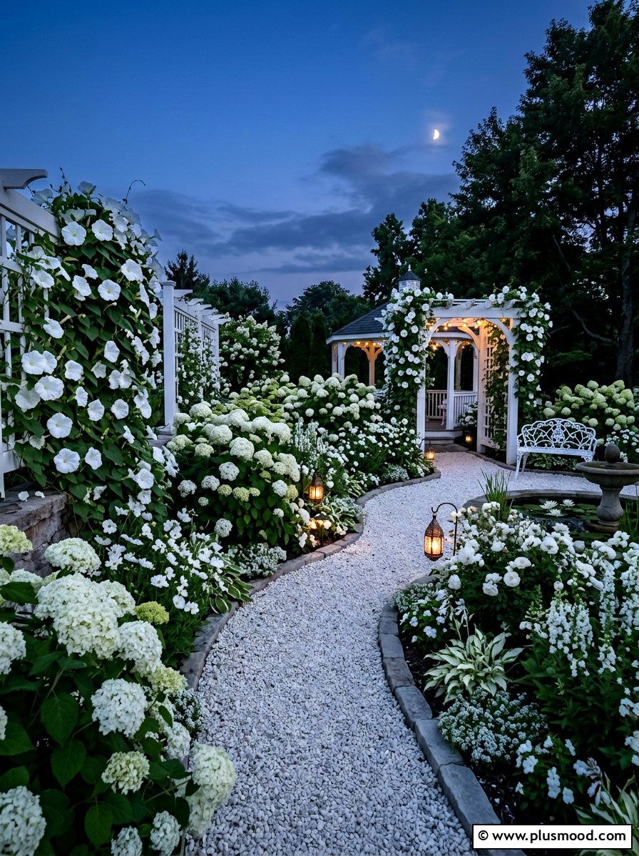 All white moon garden - 25 summer garden color ideas