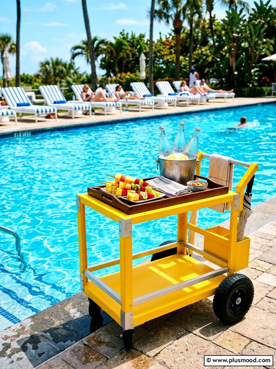 Aluminum poolside serving trolley - 25 summer outdoor serving cart ideas