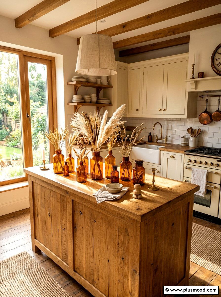 Amber Glass Bottle Arrangement - 25 summer to fall centerpiece ideas