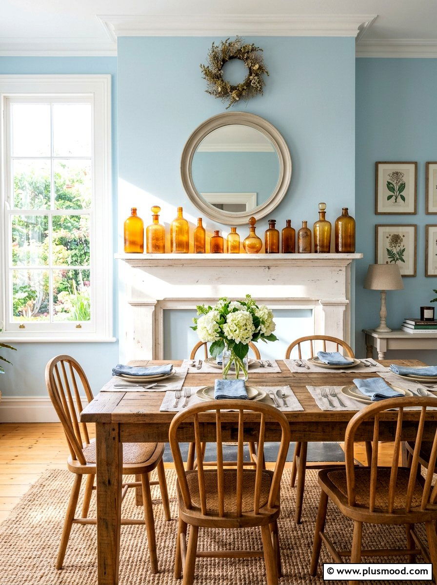 Amber Glass Bottle Mantel - 25 summer to fall mantel ideas