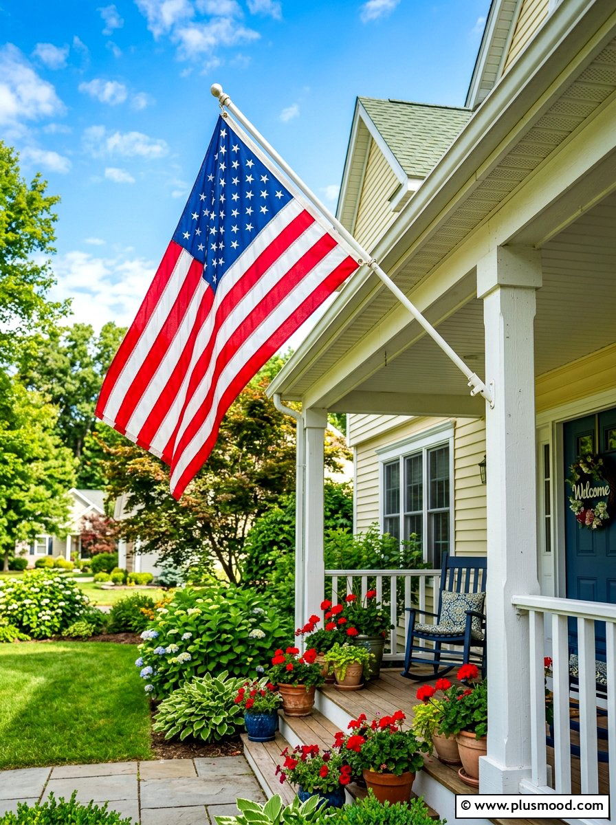 American Flag Display - 25 summer front porch curb appeal ideas