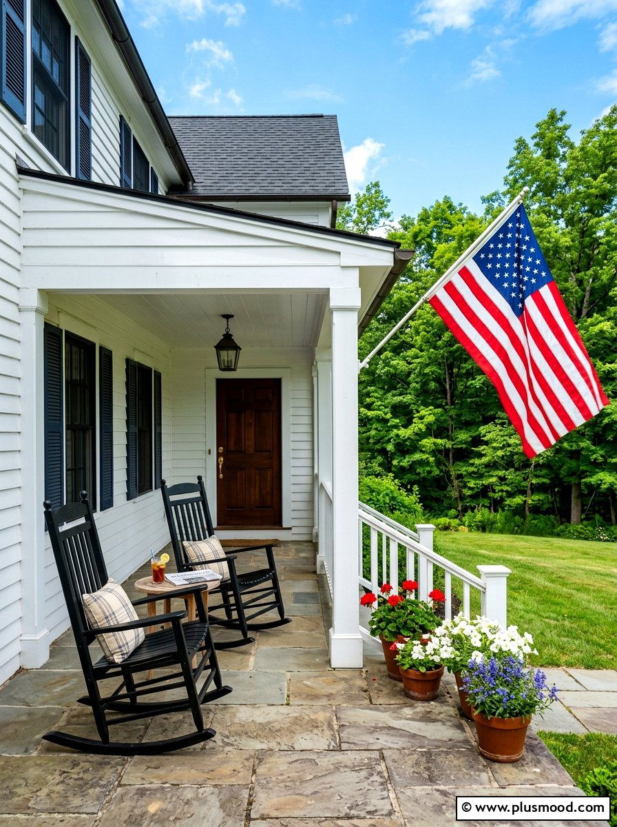 American Flag Display - 25 summer farmhouse curb appeal ideas