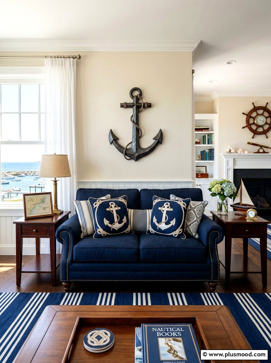 Anchor Motif Living Room - 25 summer nautical decor ideas for living room