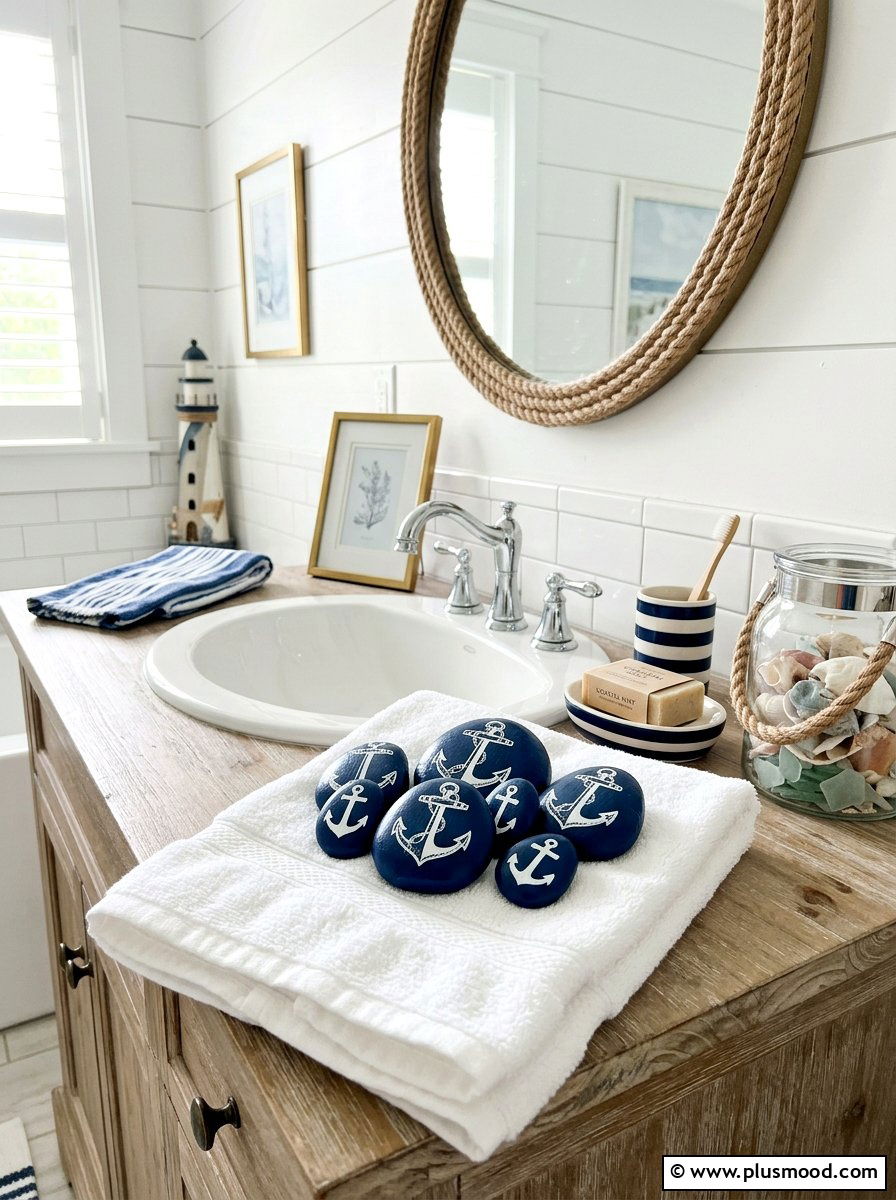 Anchor Pattern Stone - 25 painted rock ideas for tabletop display