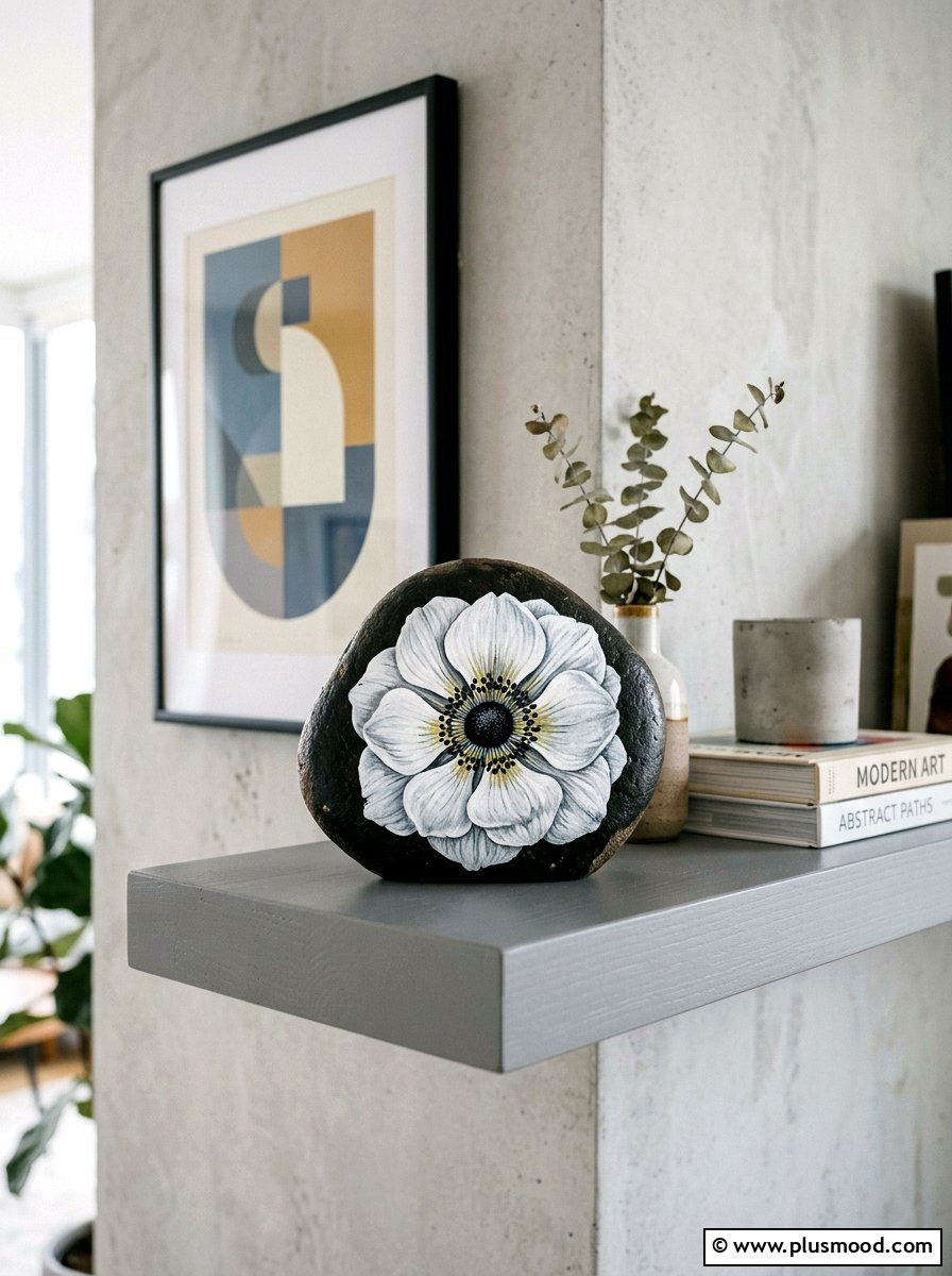 Anemone Flower Rock - 25 painted rock ideas with flowers