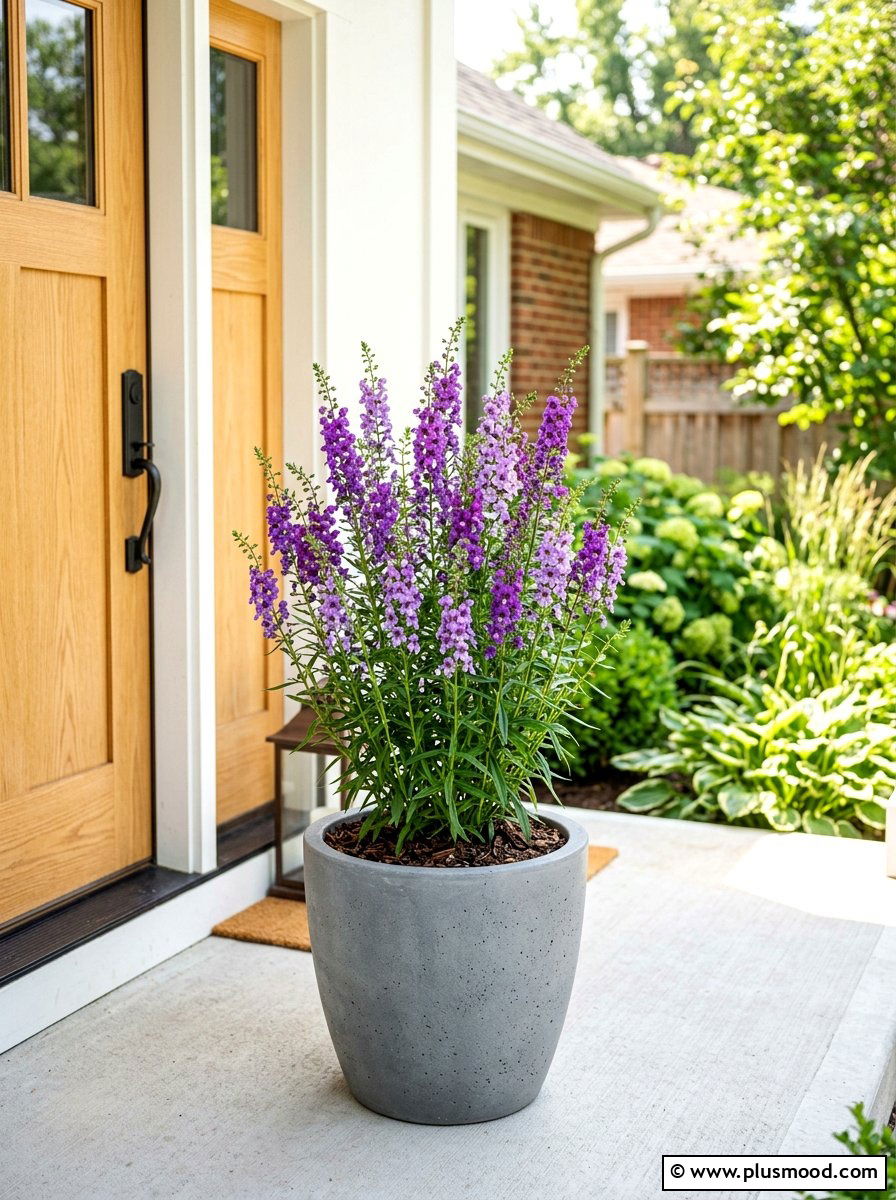 Angelonia Upright Entry Arrangement - 25 summer container ideas for front door
