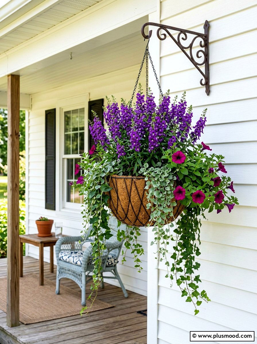 Angelonia hanging basket - 25 summer hanging basket ideas for front porch