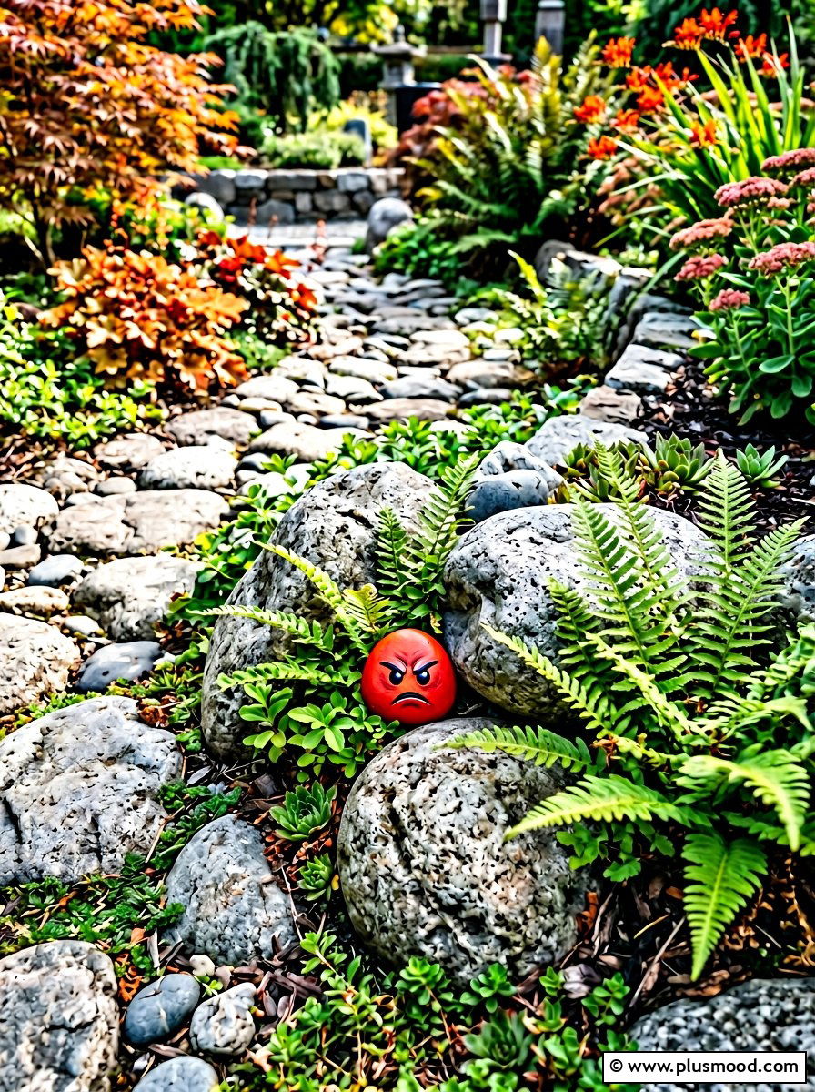 Angry Face Emoji Pebble - 25 painted rock ideas with emoji faces