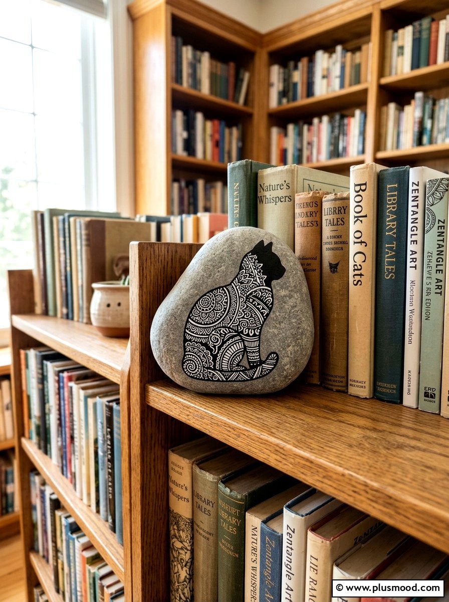 Animal Silhouette Rock - 25 painted rock ideas with zentangle art