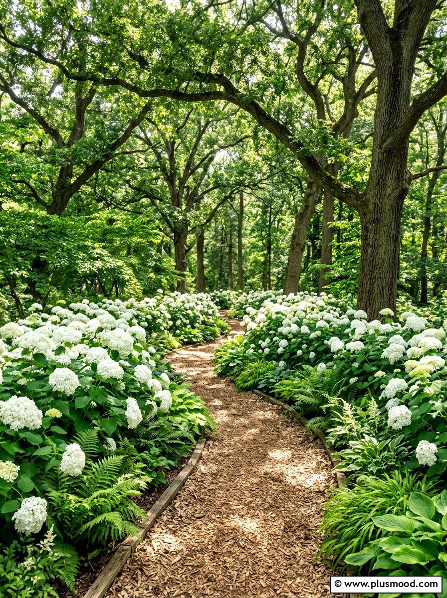 Annabelle Hydrangea Woodland Garden - 25 summer hydrangea garden ideas