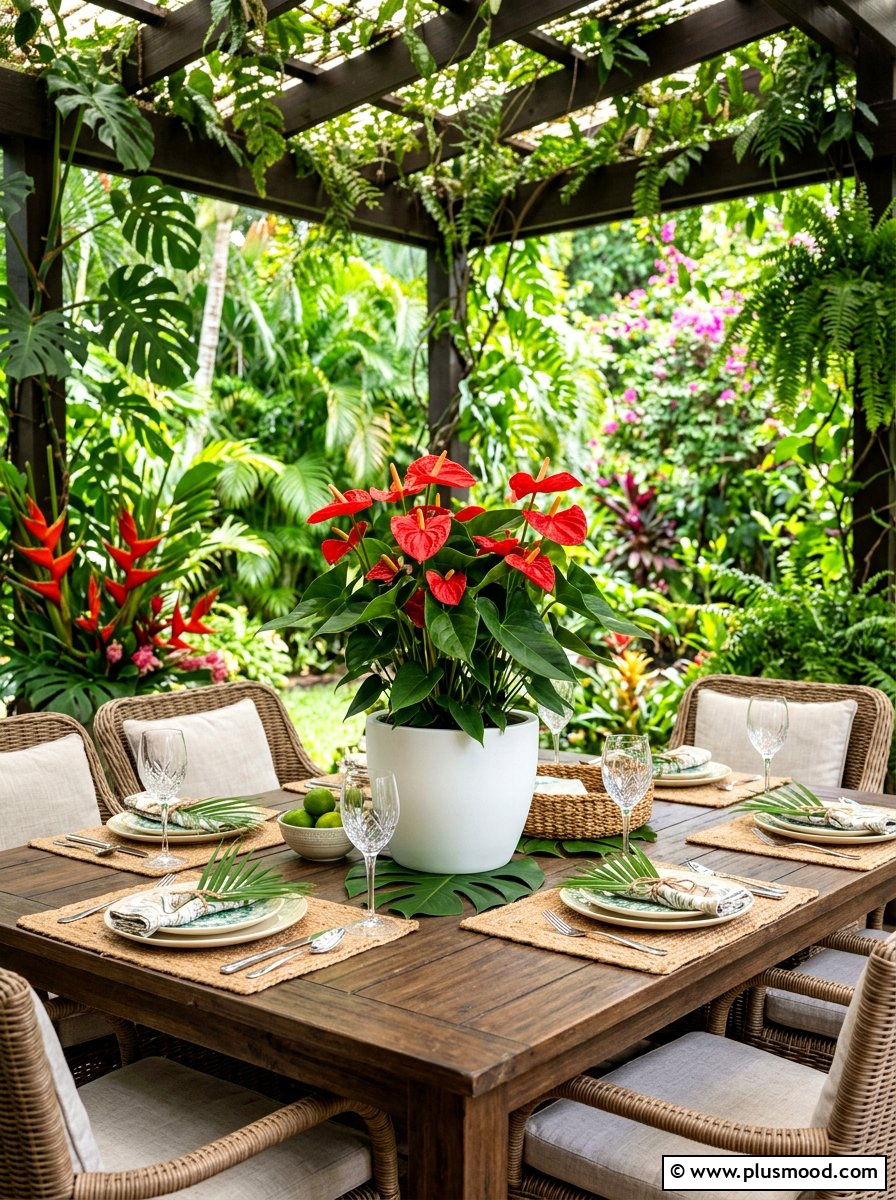 Anthurium Red Flower Pot - 25 summer tropical planter ideas