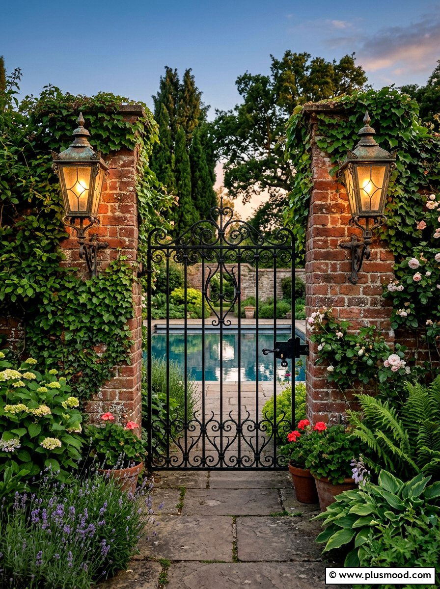 Antique Brass Lanterns By Pool Gate - 25 pool landscaping ideas with lanterns