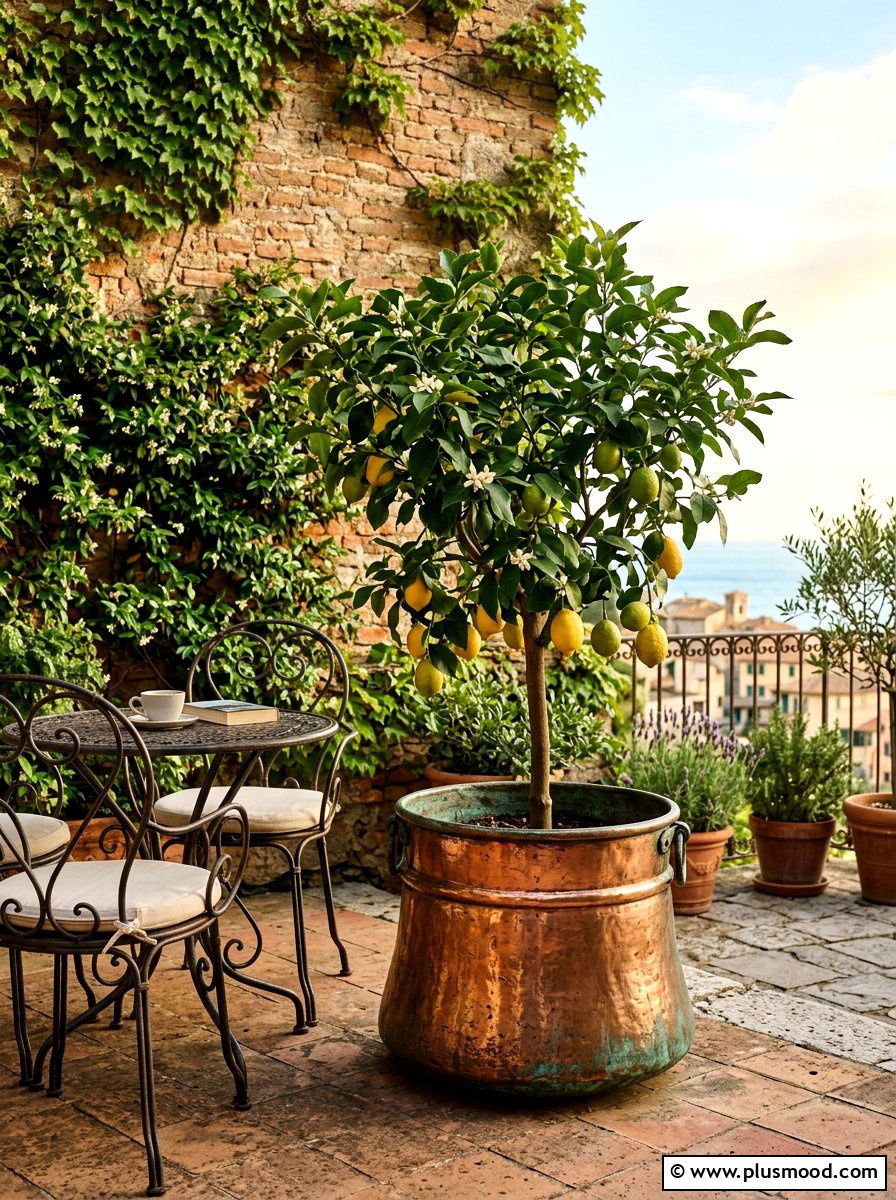 Antique Copper Garden Pot - 25 summer lemon tree planter ideas