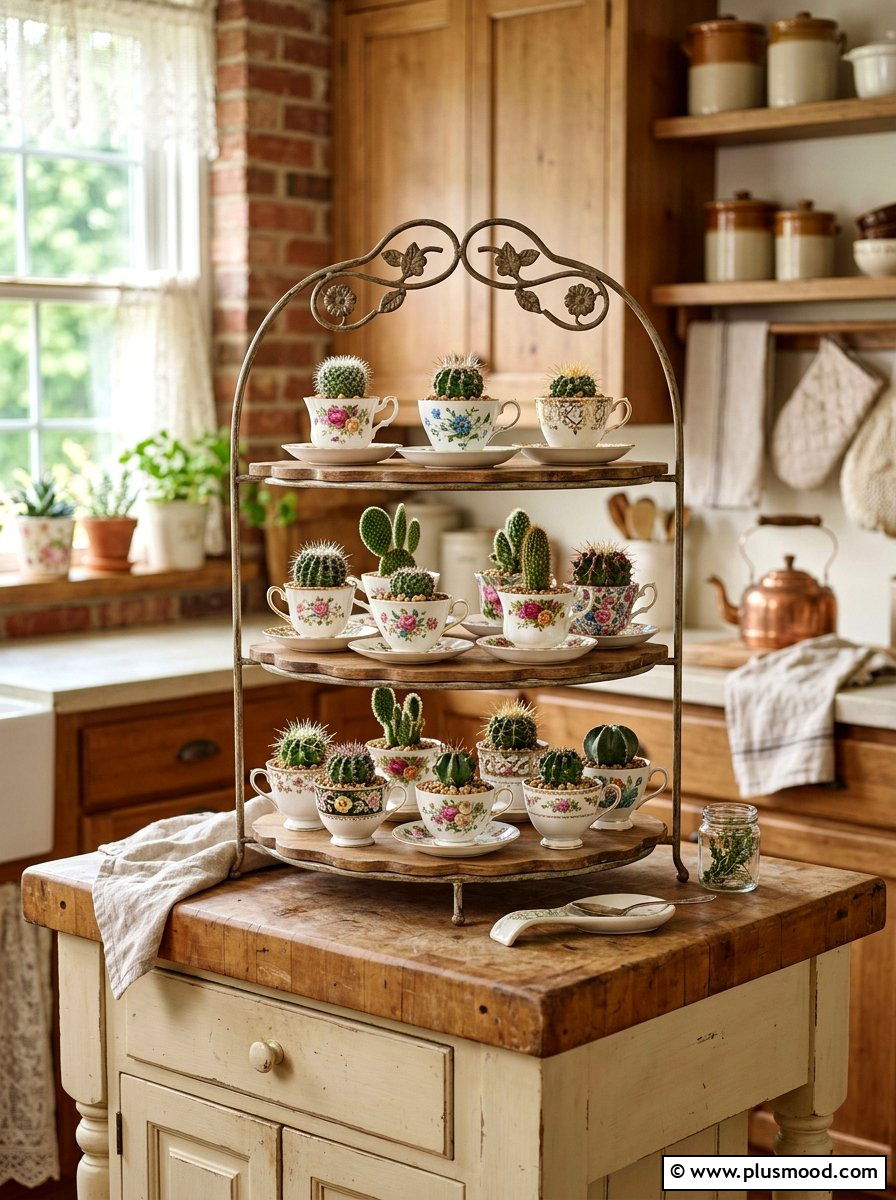Antique Tea Cup Cactus - 25 summer cactus planter ideas
