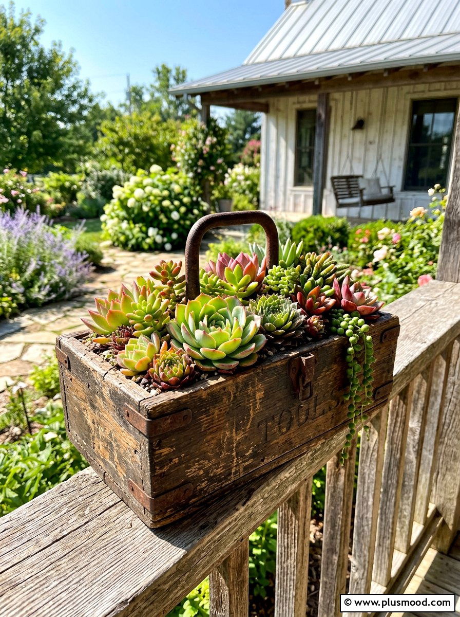 Antique Tool Box Planter - 25 summer farmhouse planter ideas