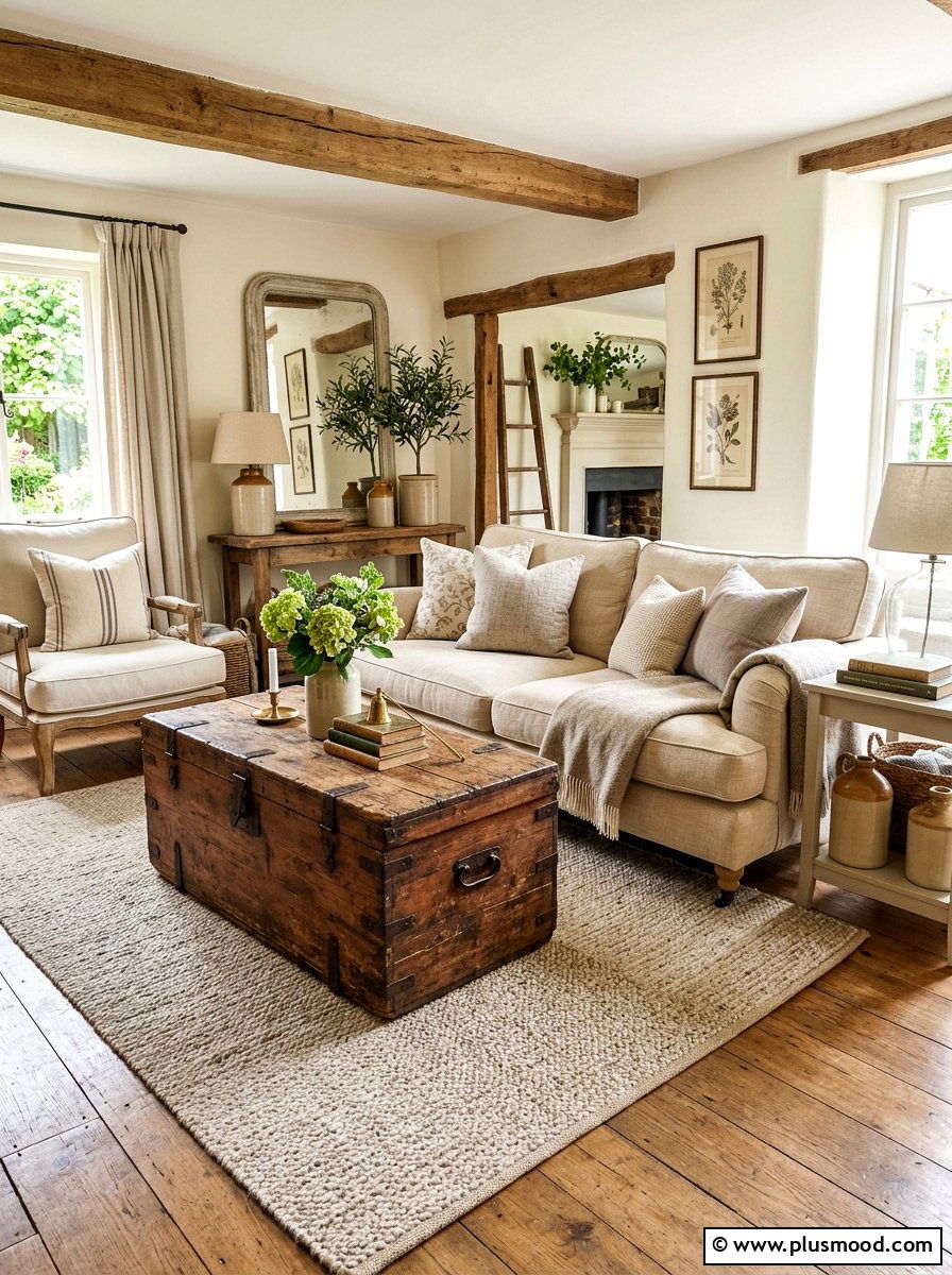 Antique Wooden Trunk - 25 farmhouse summer living room ideas