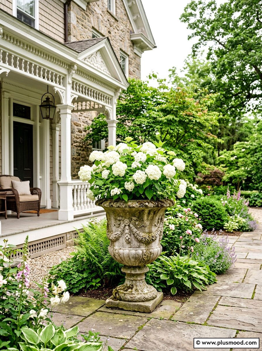 Antique stone garden urn - 25 summer front porch planter ideas