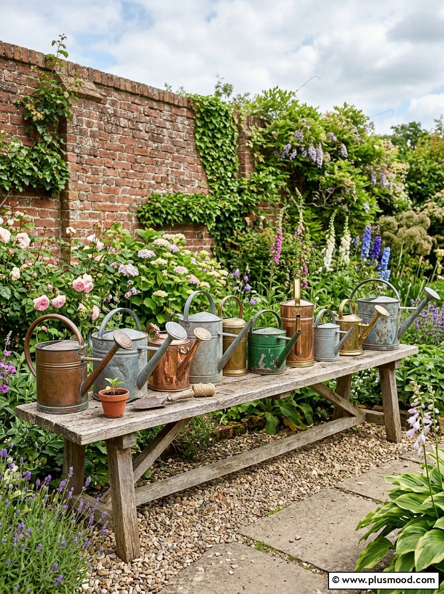 Antique watering can collection - 25 outdoor garden decor ideas with watering cans