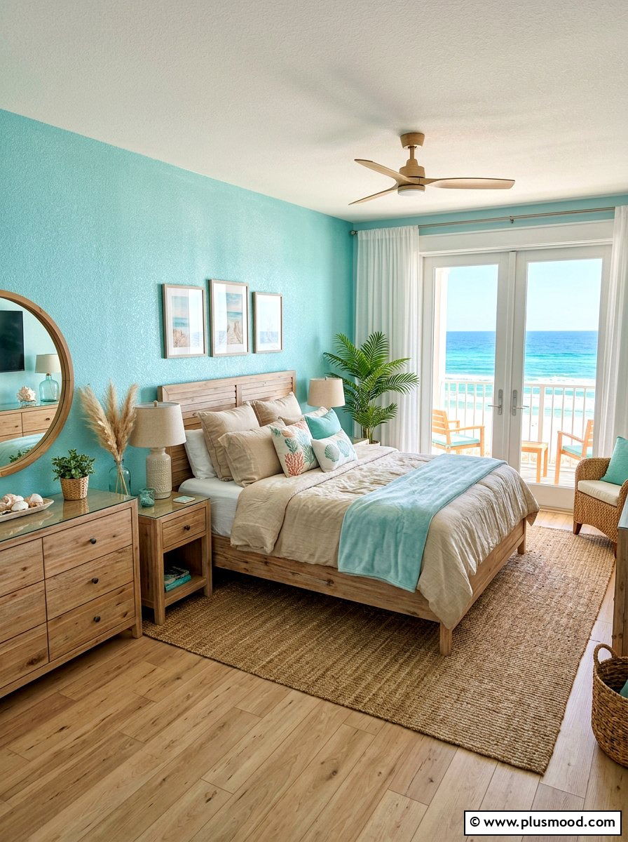 Aqua Blue Coastal Bedroom - 25 blue summer bedroom ideas