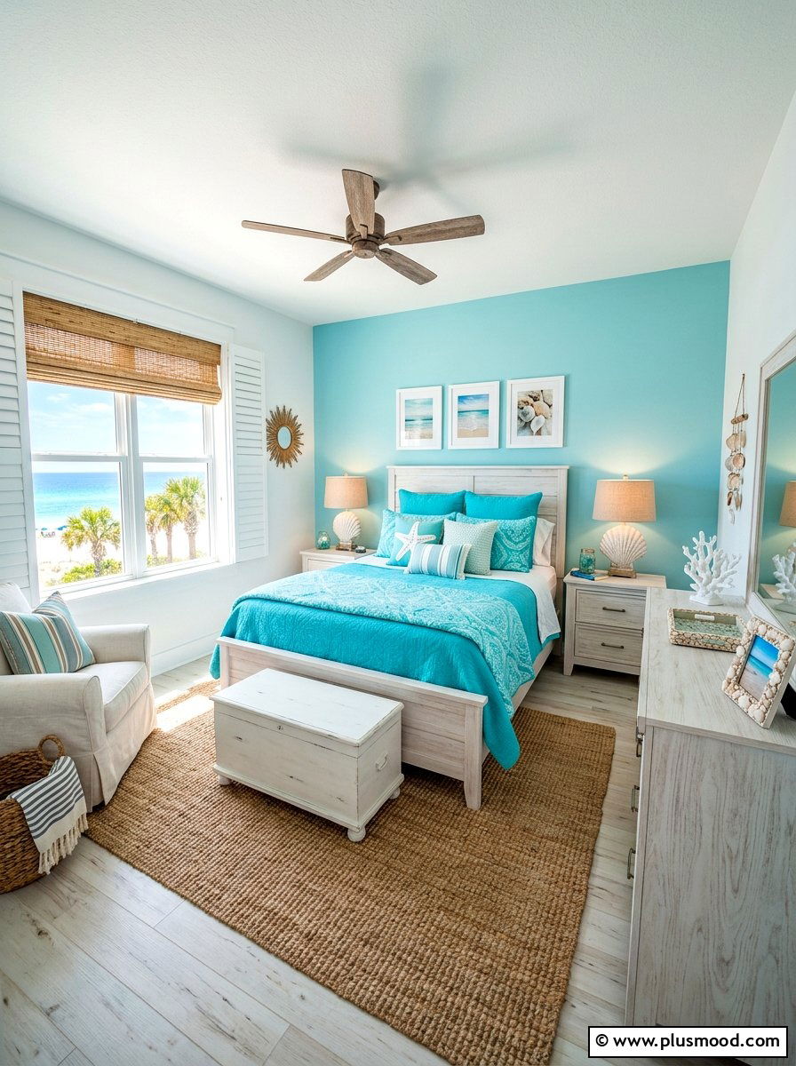 Aqua Coastal Bedroom - 25 summer seashell bedroom decor ideas