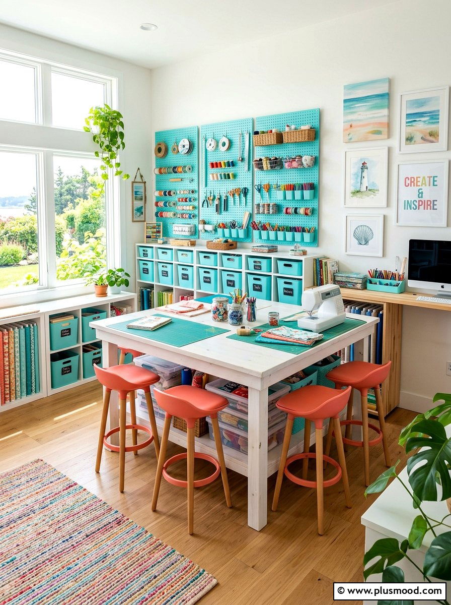 Aqua and coral craft room - 25 summer coral and aqua decor ideas