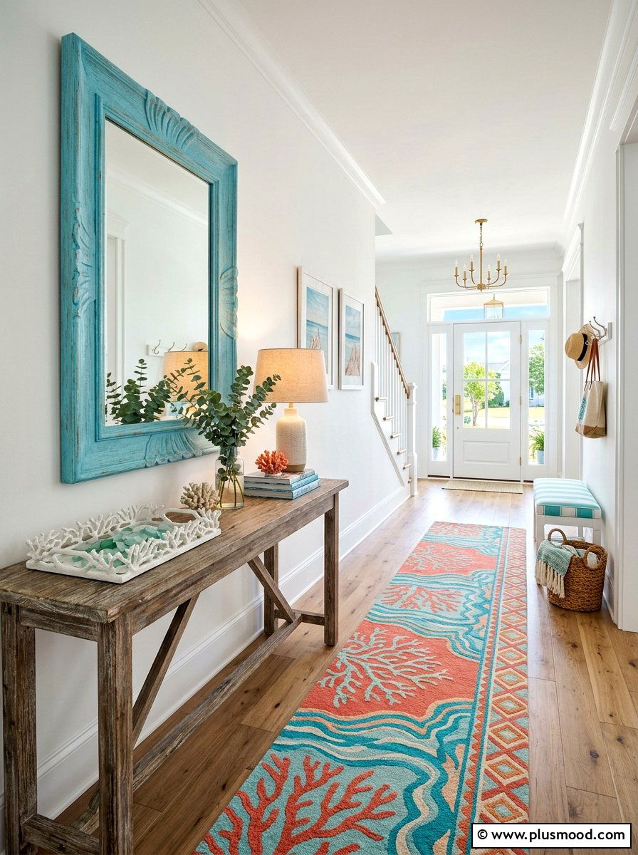 Aqua and coral entryway - 25 summer coral and aqua decor ideas