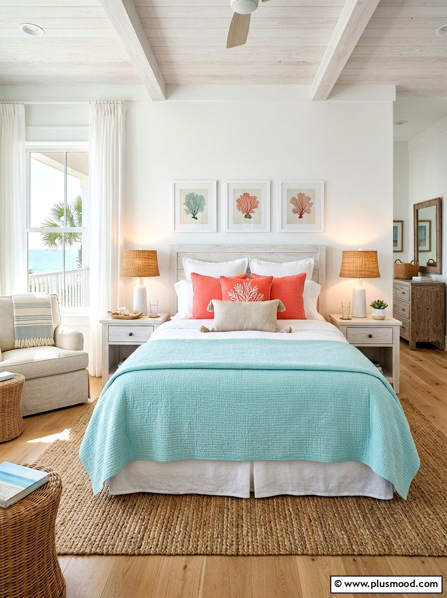 Aqua and coral guest room - 25 summer coral and aqua decor ideas