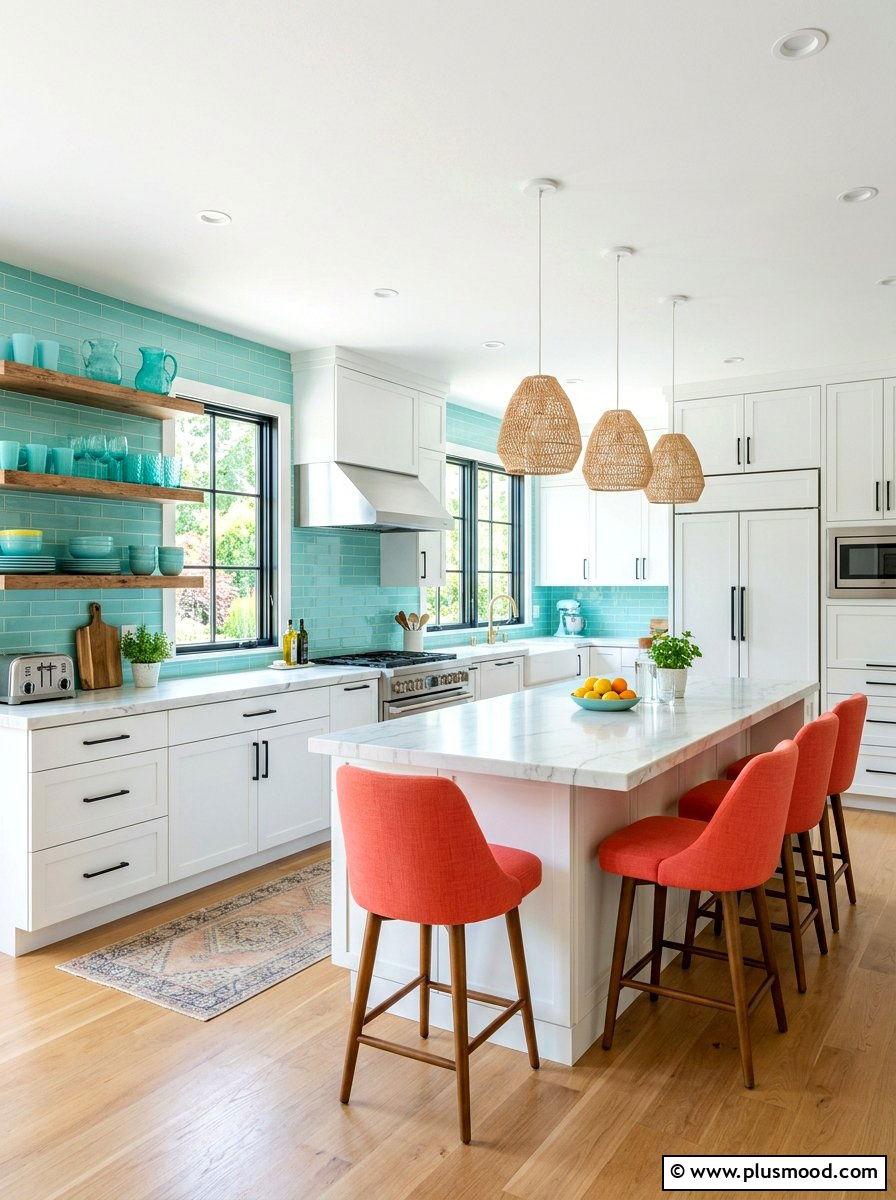 Aqua and coral kitchen - 25 summer coral and aqua decor ideas