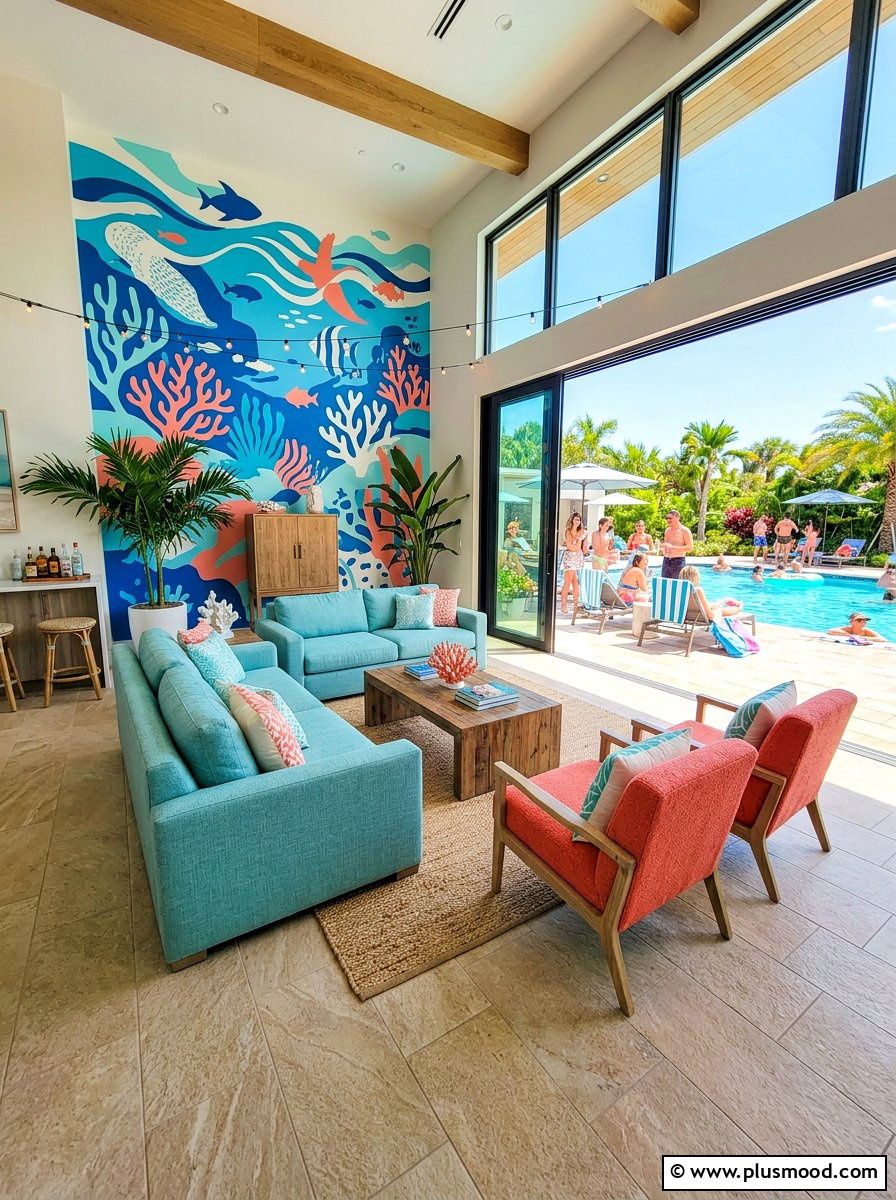 Aqua and coral pool house - 25 summer coral and aqua decor ideas