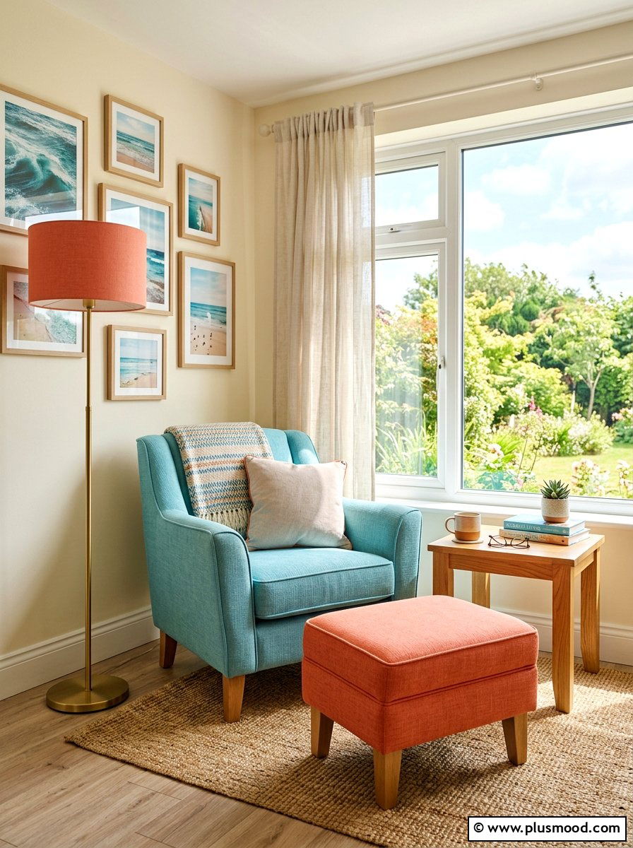 Aqua and coral reading nook - 25 summer coral and aqua decor ideas