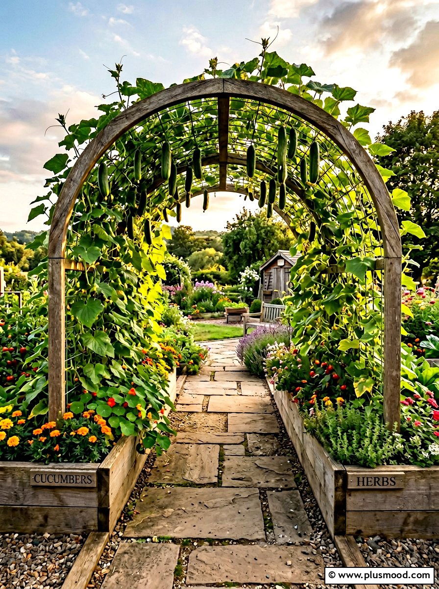 Arched Trellis Tunnel - 25 small backyard ideas with vegetable garden