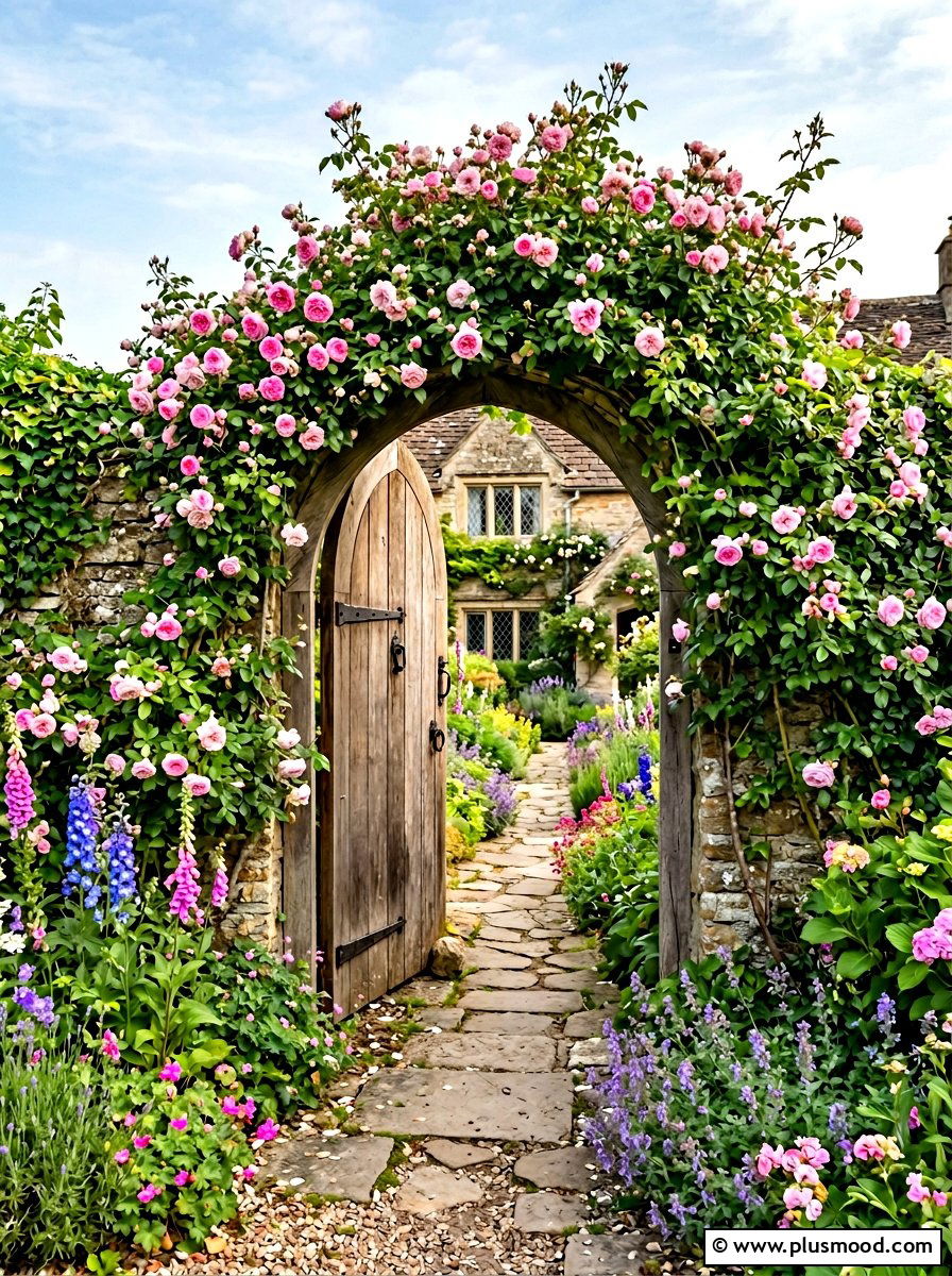 Arched Wooden Gate Climbing Roses - 25 outdoor garden decor ideas with wooden gate