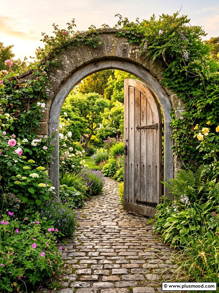 Arched Wooden Gate - 25 summer garden gate front yard ideas