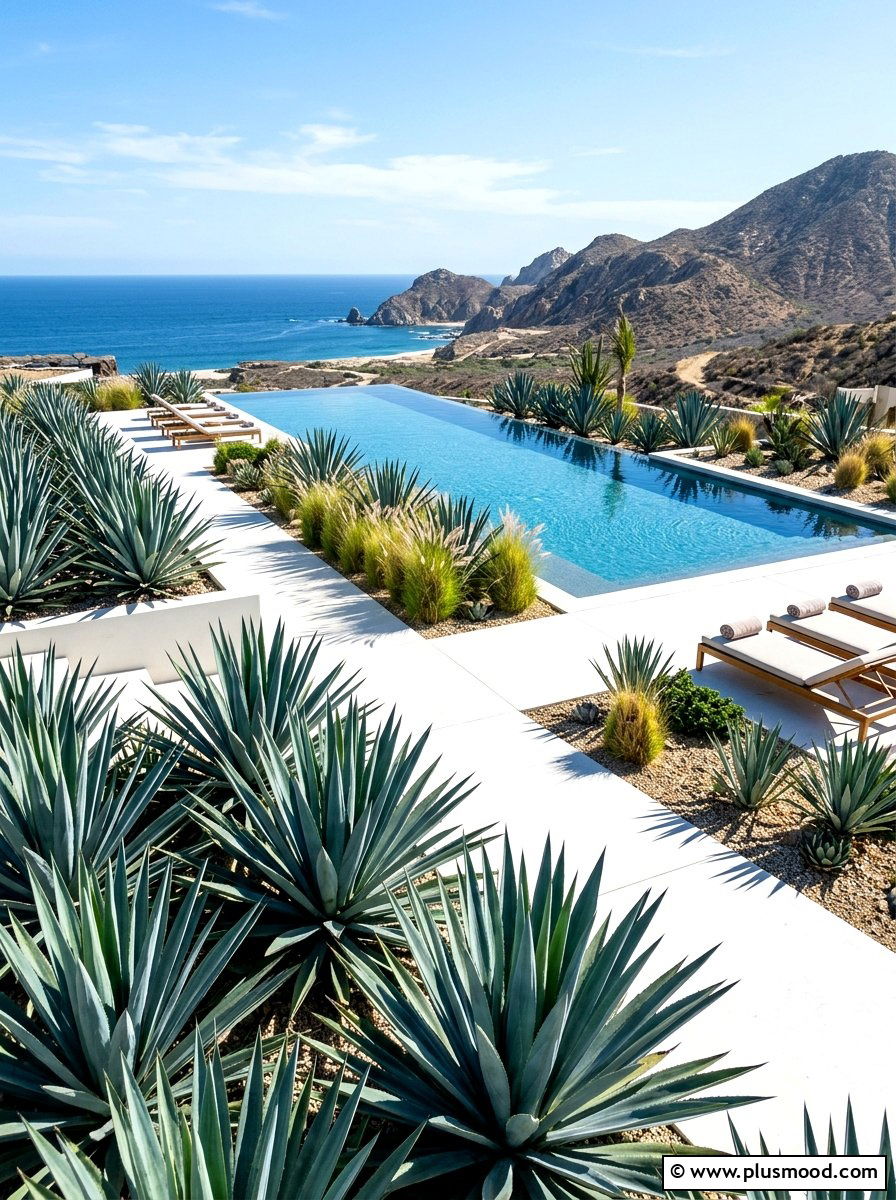 Architectural Agave Garden - 25 pool landscaping ideas with plants