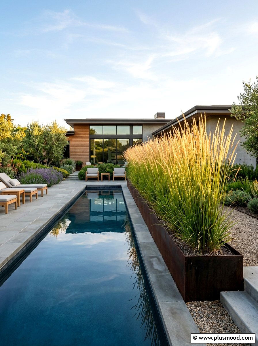 Architectural Tall Grasses - 25 pool landscaping ideas with raised garden beds