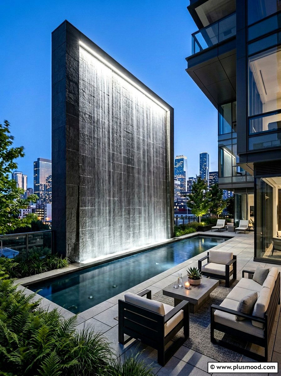 Architectural Water Wall - 25 pool landscaping ideas with water features