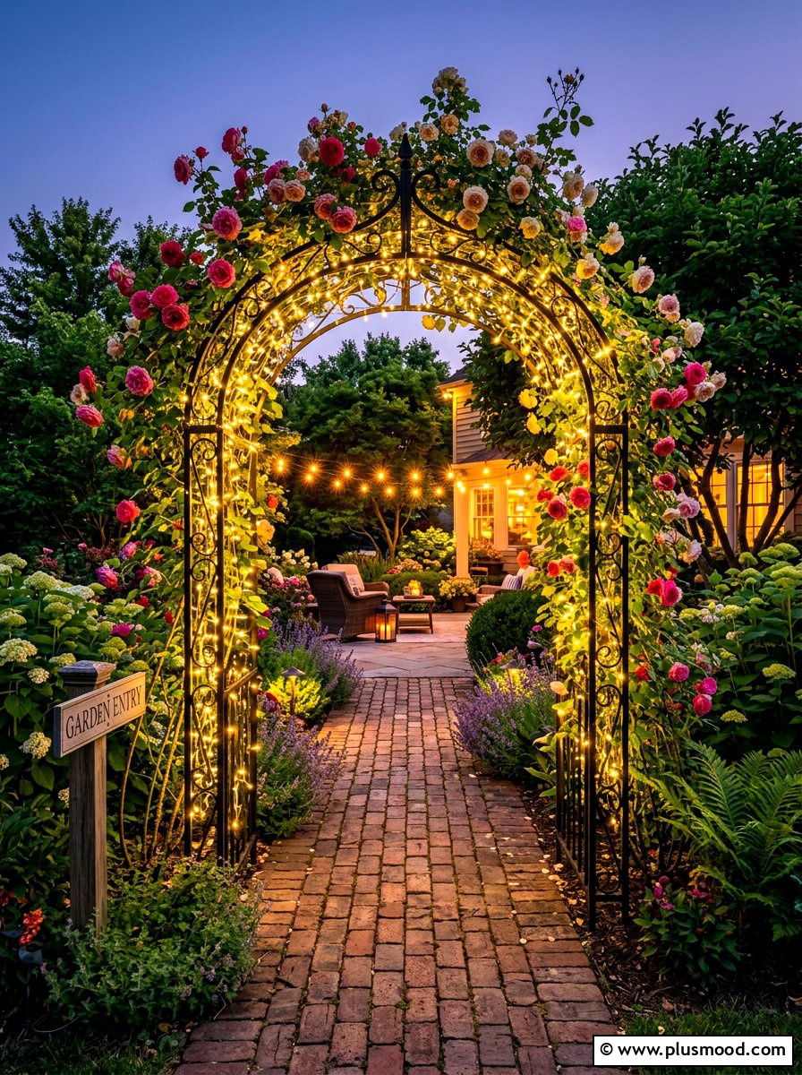 Archway Entrance Lighting - 25 summer string light party ideas