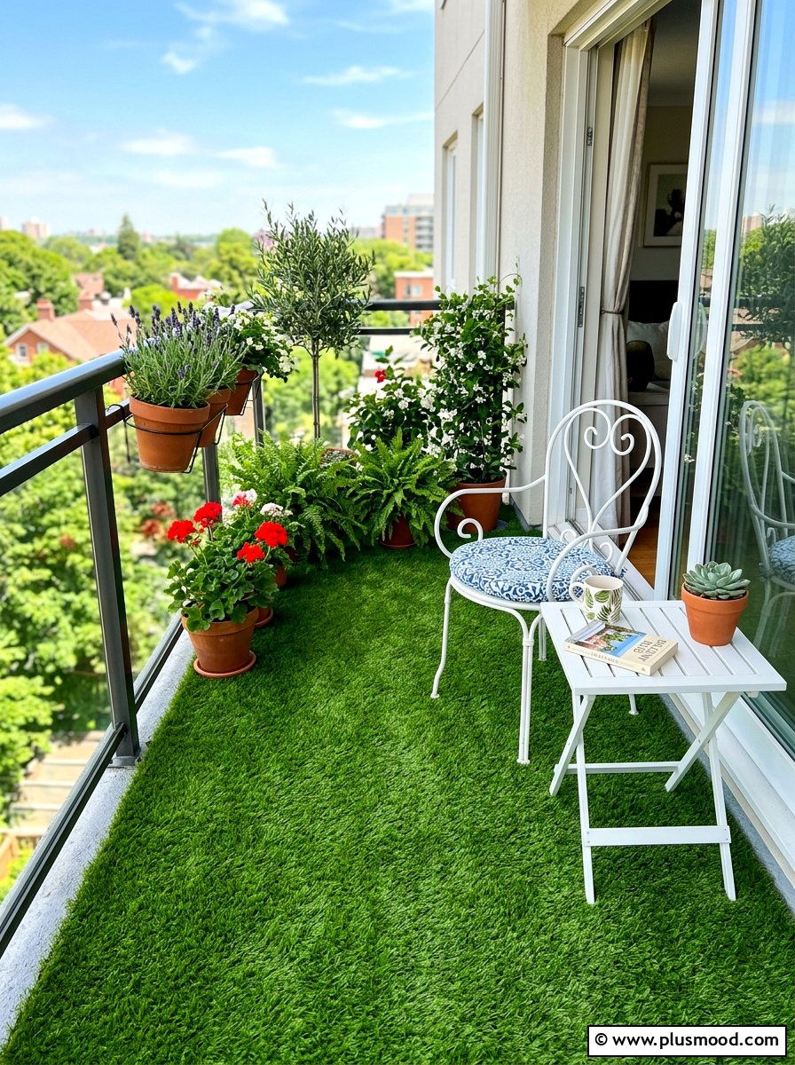 Artificial Grass Rug - 25 summer patio decor ideas for renters