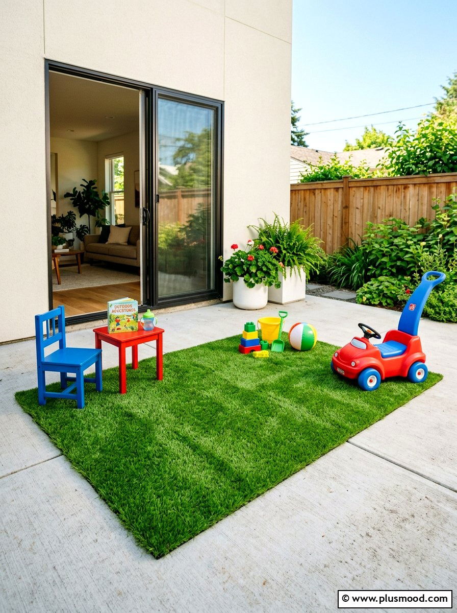 Artificial Grass Rug - 25 small backyard ideas for renters
