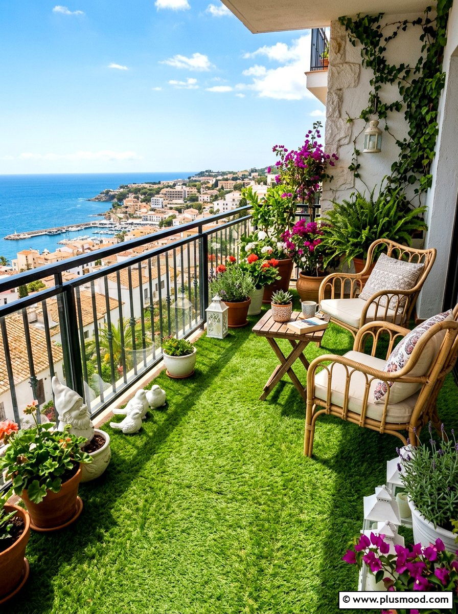 Artificial Grass Turf - 25 summer renter friendly balcony ideas