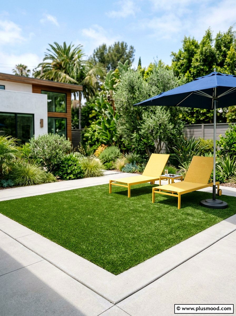 Artificial Turf Area - 25 small backyard ideas for no grass yards