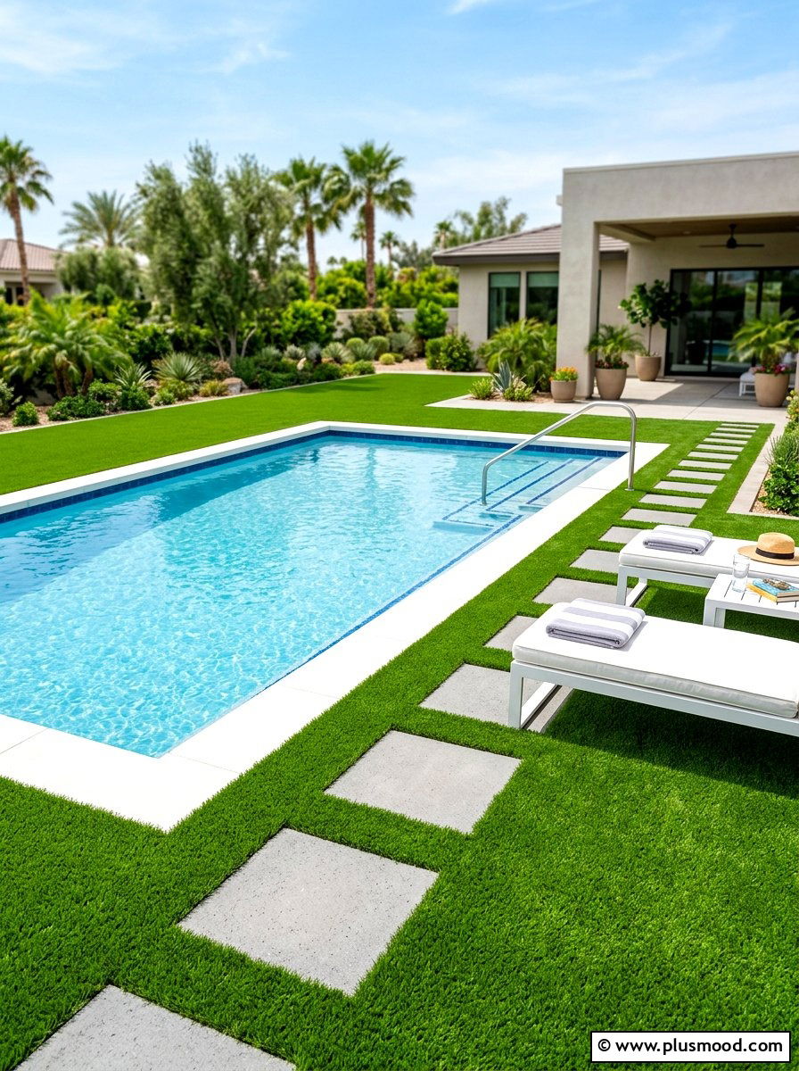 Artificial Turf Pool Border - 25 pool landscaping ideas for rectangular pools
