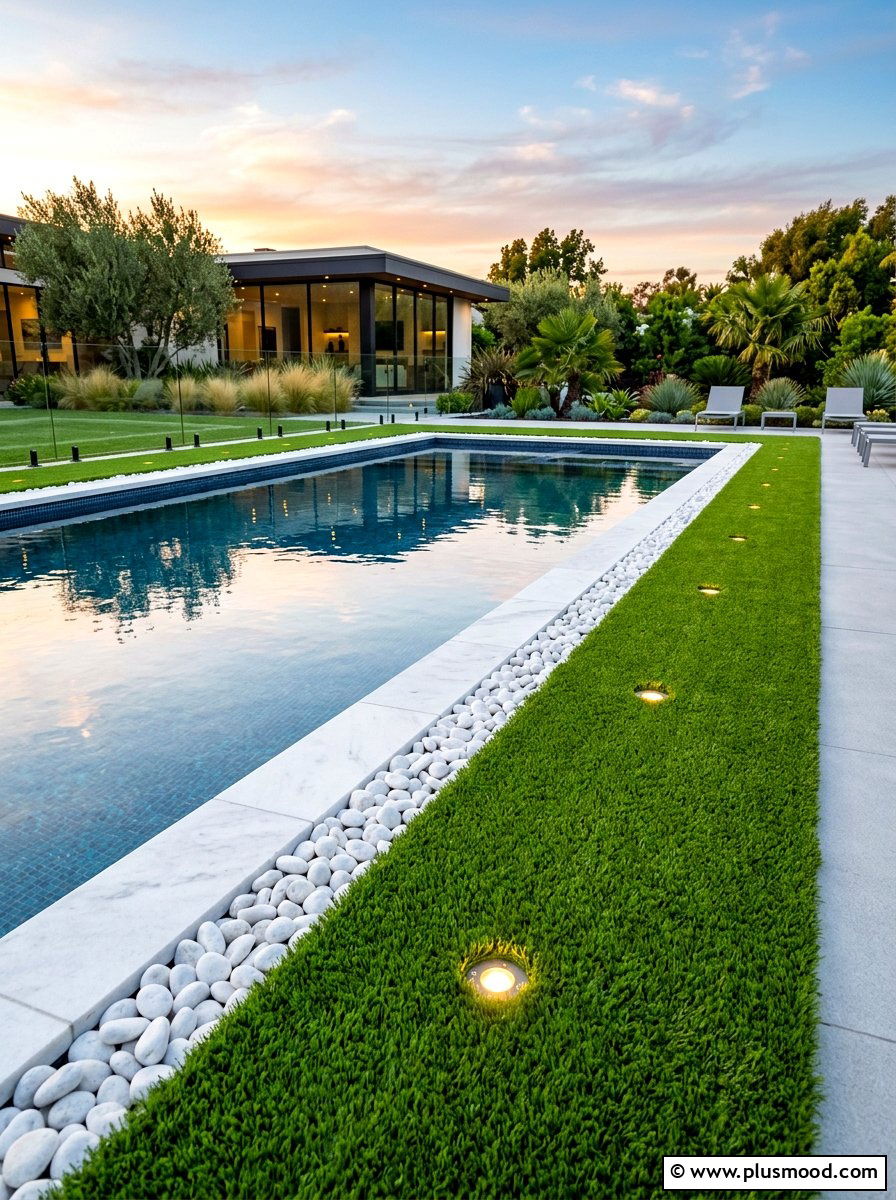 Artificial Turf Pool - 25 pool landscaping ideas with lighting
