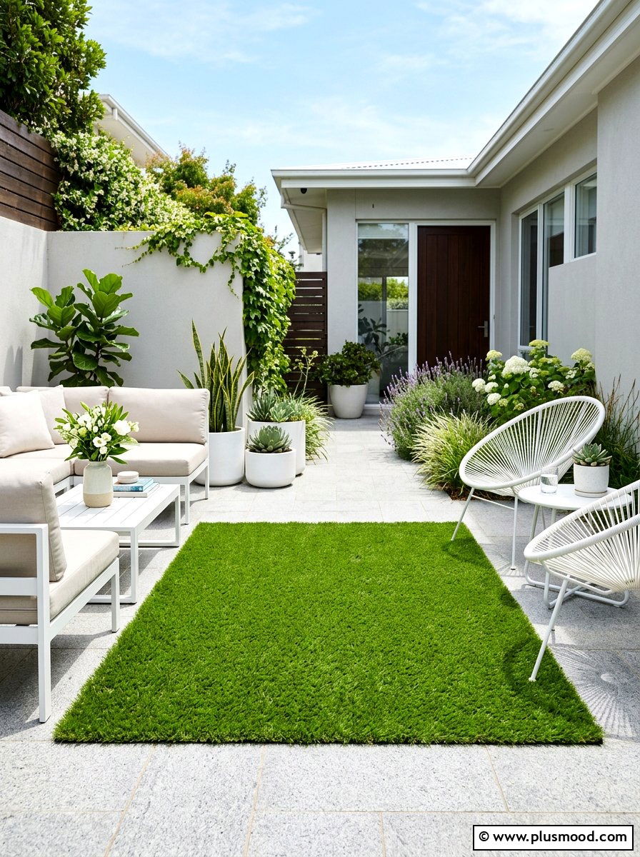 Artificial Turf Rug - 25 small backyard ideas for secluded spaces