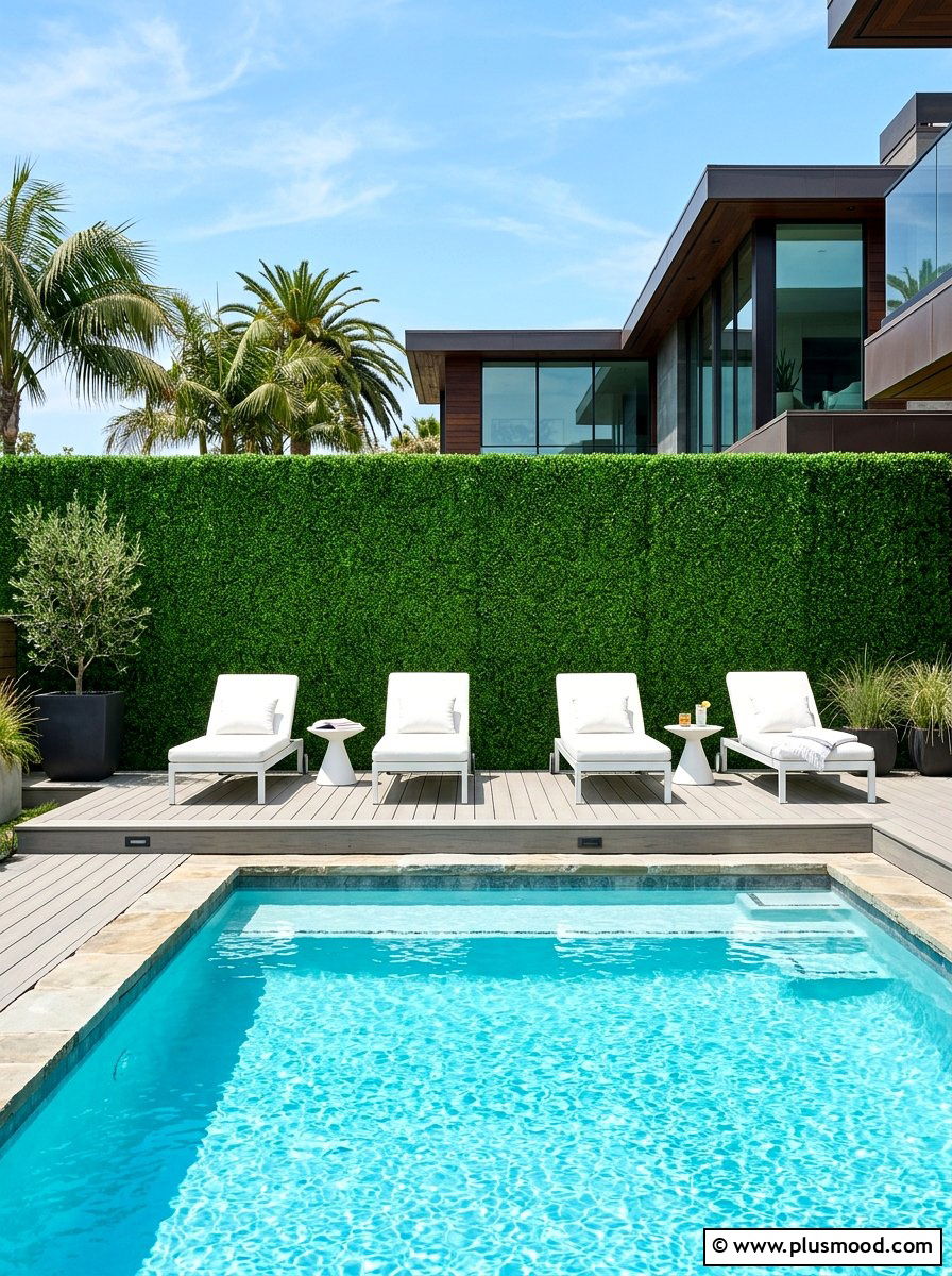 Artificial boxwood hedge wall - 25 summer pool privacy ideas