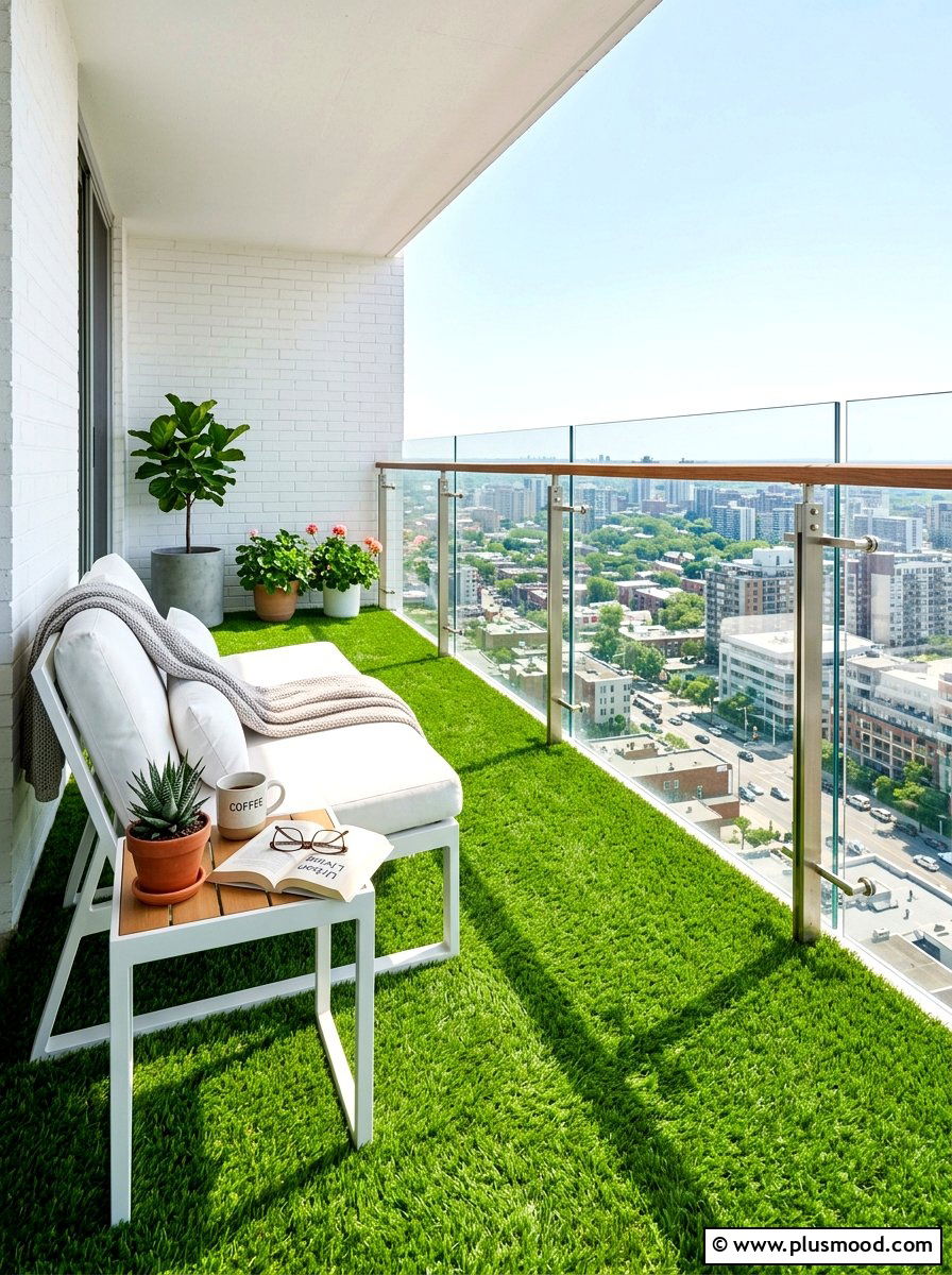 Artificial grass - 25 summer balcony decor ideas