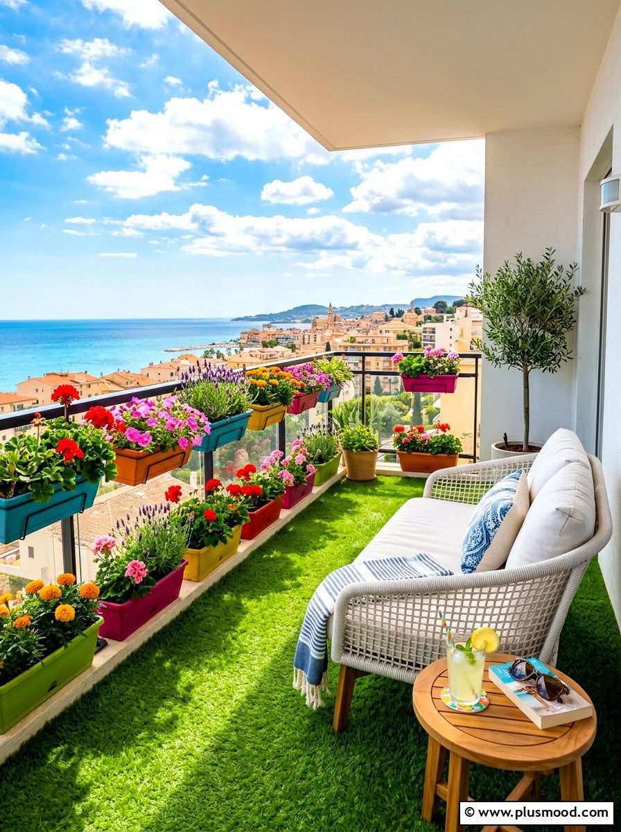 Artificial grass - 25 summer balcony floor decor ideas