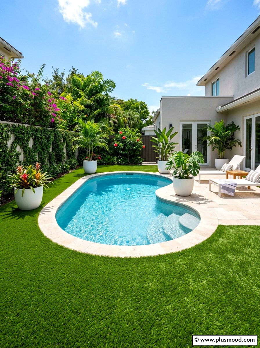 Artificial grass around pool - 25 pool landscaping ideas for small lots