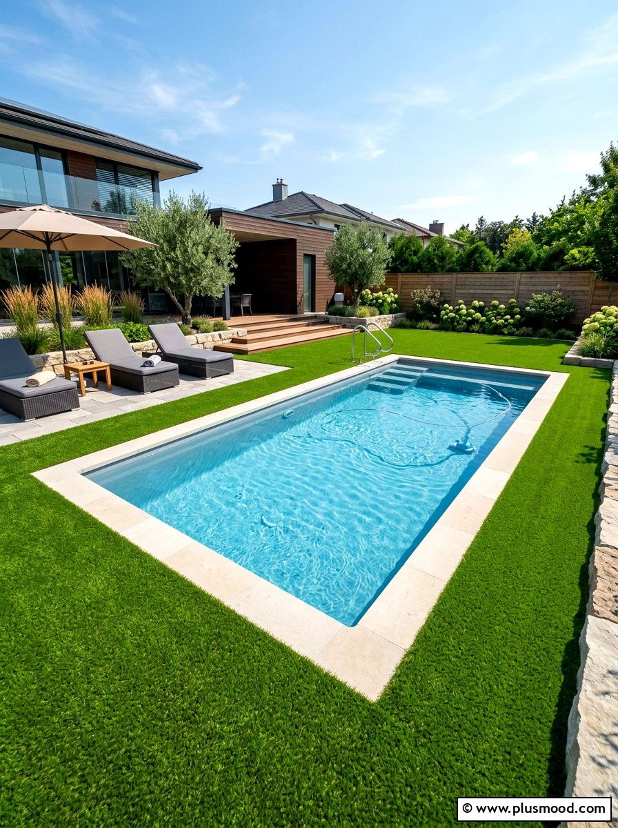 Artificial grass pool surround - 25 pool landscaping ideas for inground pools