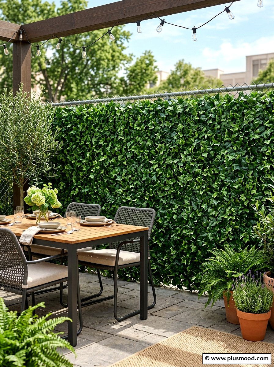 Artificial ivy privacy hedge - 25 summer backyard fence decor ideas
